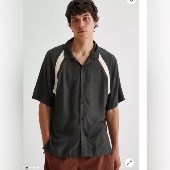 Urban Outfitters Standard /Cloth Raglan Full Button Up Dark Green Viscose Shirt
